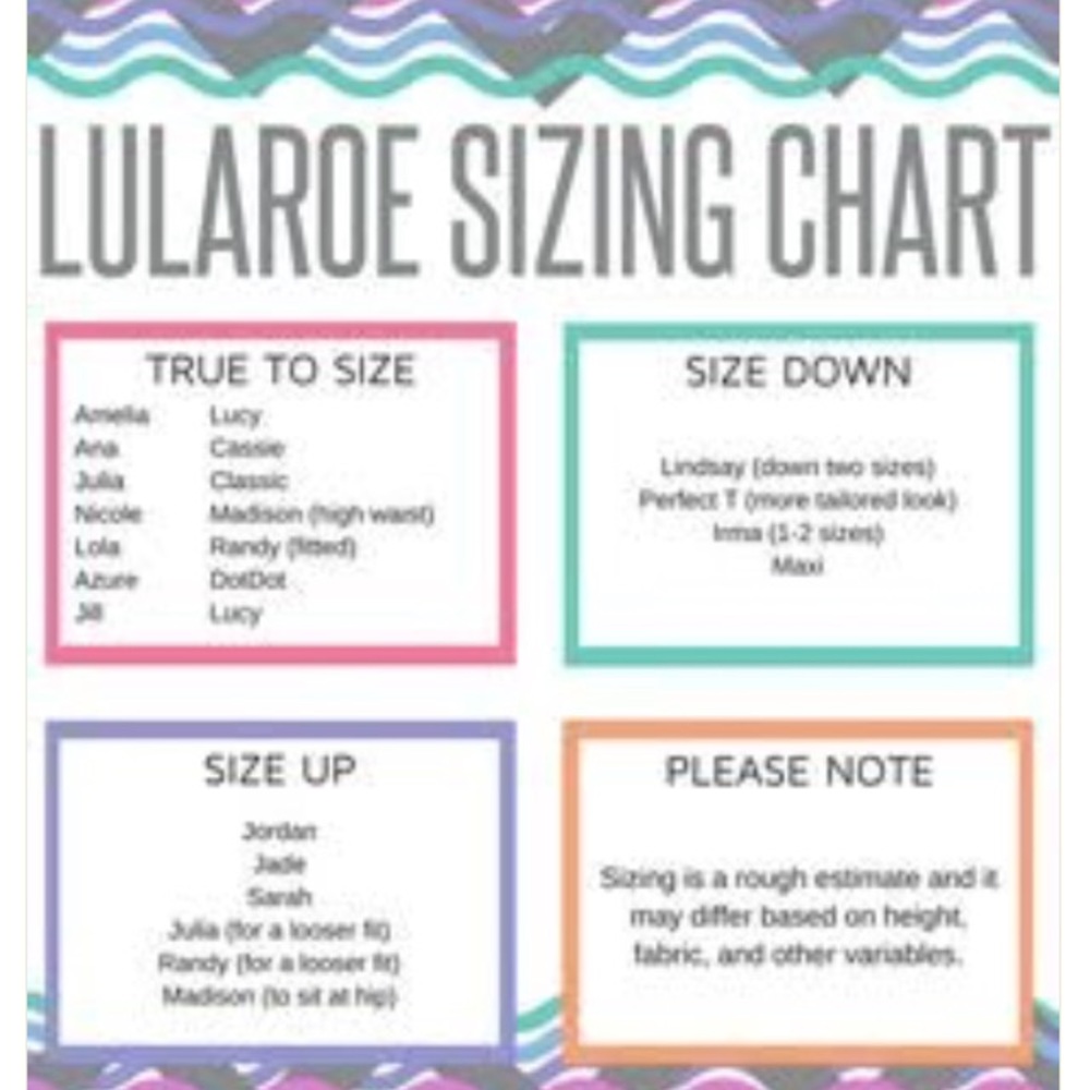 Lularoe clothing sizing chart